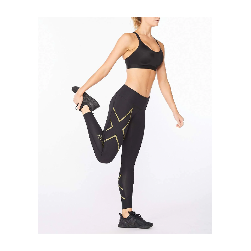 2XU Women's Light Speed Mid-Rise Compression Tights Black/Gold Reflect -  Play Stores Inc
